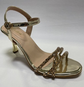 Sandalias de tacón bajo para mujer, con tacón grueso, tiras al tobillo, hebillas, punta abierta, tacones con pedrería, para fiestas, bodas, zapatos de vestir - Product Image 1