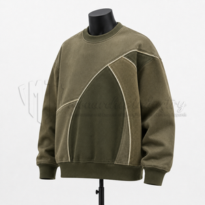 Sudadera Oversize de Cuello Redondo para Hombre, Tejida con Parches, Color Sólido, Estilo Casual, Ropa Urbana de Otoño - Product Image 3