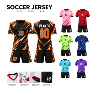 Tenue de football personnalisée noire et orange à imprimé géométrique, sublimée, anti-humidité, manches courtes, coupe athlétique unisexe adulte - Product Image 5