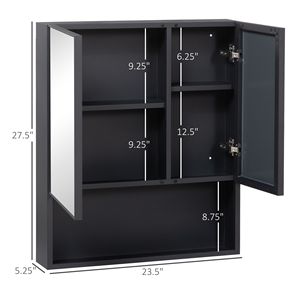 Specchio da bagno a doppia porta a muro con ripiani nero armadietto dei medicinali - Product Image 3