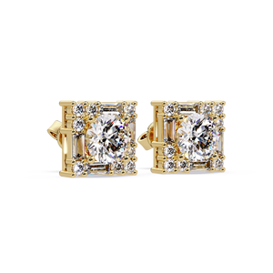 Pendientes de Lujo con Diamantes Cultivados en Laboratorio, Diseño Baguette Halo Cluster, Oro Puro de 14K, Joyería Fina para Mujer - Product Image 2