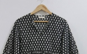 ชุดเดรสทรงเอสำหรับผู้หญิงสไตล์โบฮีเมียน ผ้าฝ้าย 100% คอวี แขนพอง ลายดอกไม้ ทำมือ เป็นมิตรกับสิ่งแวดล้อม ระบายอากาศได้ดี เหมาะสำหรับใส่ทำงาน - Product Image 5