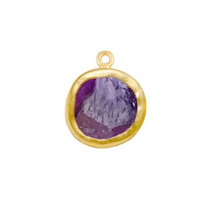 Raw Amethyst Charm Pendant 12mm Uneven Bezel Setting Christian Birthstone Silver Plated Trendy DIY Jewelry Making Wholesale - Product Image 1
