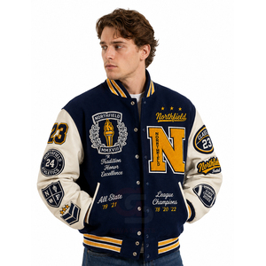 Custom Varsity <b>Jackets</b> Warm Winter Baseball Bomber Leather Sleeves Chenille Embroidered Logo mens casual fashion Varsity <b>Jackets</b> - Product Image 4