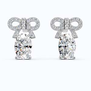 14K Solid Gold Oval Cut Lab Grown Diamond IGI Certified Bow <b>Stud</b> <b>Earrings</b> Pav Ribbon Design Bridal Wedding Party Luxury <b>Fine</b> - Product Image 3