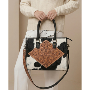 Bolso de cuero artesanal, bolso tote de cuero genuino con pelo, bolso con correa cruzada grabada, bolso de oficina de cuero auténtico - Product Image 2