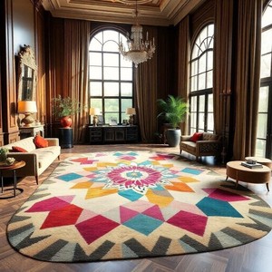 Alfombra Moderna Hecha a Mano con Patrón de Mandala Multicolor, Alfombra Geométrica Multicolor con Base de Goma Antideslizante para el Hogar - Product Image 1