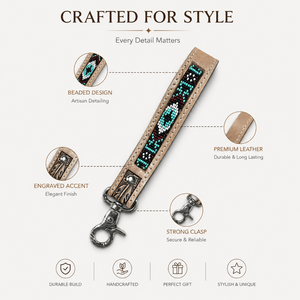 Handcrafted Leather Beaded Keychain with Engraved Accent Strong Metal Clasp Western Boho <b>Key</b> <b>Ring</b> <b>Accessory</b> for Car <b>Keys</b> Bags - Product Image 5