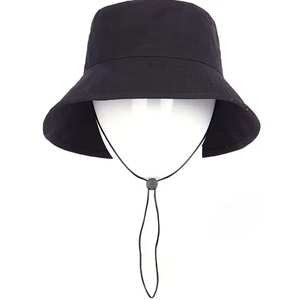 Chapeau Bob Unisexe Noir Écologique Respirant en Toile Couleur Unie Ajustable pour Adultes Printemps-Été - Product Image 4