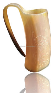 Mug en corne naturelle fait main de qualité export indienne, écologique, avec poignée, couvercle coulissant anti-fuite, capacité 500 ml, design classique - Product Image 6