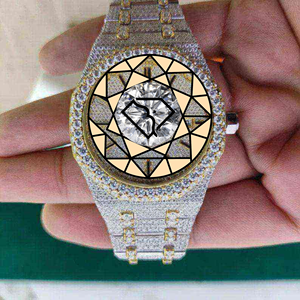 Montre de luxe HIPHOP ICEOUT avec diamants de laboratoire, bracelet en acier inoxydable US, cadran à quartz, affichage analogique, premium 46mm - Product Image 1