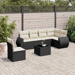 Ensemble de canapé de jardin modulaire en rotin PE noir 7 pièces, meubles de jardin modulaires élégants - Product Image 1