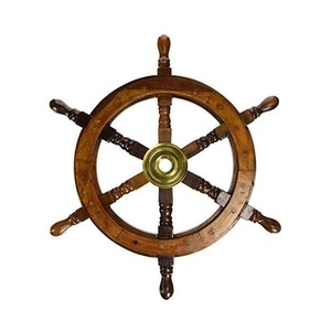 Wooden <b>Ship</b> <b>Wheel</b> Wall Decor Round Rustic Coastal Home Accent Indoor Living Room Durable Design - Product Image 1