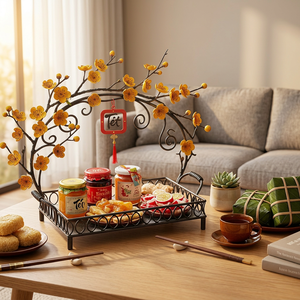 Bandeja de flores de hierro con flores amarillas y signo Tet para decoración del Año Nuevo Chino - Product Image 5