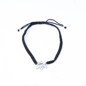 Classic Unique Style Adjustable Glass <b>Beads</b> Black Cord <b>Bracelet</b> with Sterling Silver Lotus Charm Luxury Fine Jewelry for Women - Product Image 1
