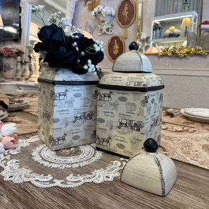 Leaf Ginger Jar Decorative Jar Metal Rectangular <b>Vase</b> with Black <b>Roses</b> Shabby Chic Floral Display Jar - Product Image 4