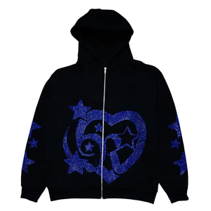 Sweat-shirts et sweats à capuche pour hommes en coton 100% personnalisés avec strass argentés, fermeture éclair intégrale, capuche intégrale, haute qualité - Product Image 1