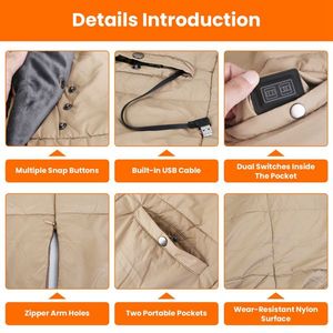 Coperta Elettrica USB Riscaldata con 3 Livelli di Calore e 6 Zone, 5V, Doppio Interruttore, 6 Tasche a Sacchetto con Cerniera e Fori per le Braccia - Product Image 6