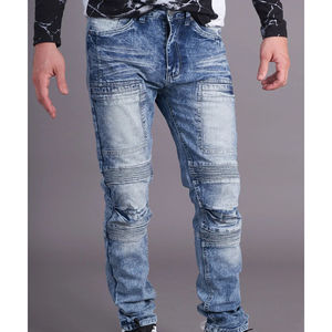 Jean pour homme High Street bleu clair, coupe slim, en denim stretch, design déchiré et réparé, taille haute, technique colorée, vente en gros - Product Image 3