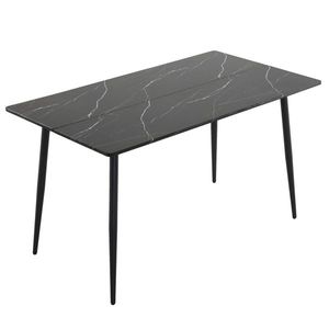 Rectangular Dining Table N101 122*76*76cm MDF with Black PVC Marble Surface Arc Disassemble Design - Product Image 1
