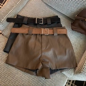 Shorts amples taille haute en similicuir PU noir et marron pour femme, style motard, couleur unie, collection automne-hiver - Product Image 5