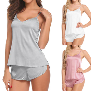 Women Satin Sleepwear Set Long Sleeves <b>Camisole</b> Shorts Pink Elegant Summer Pajamas Smooth Solid Color Mid Rise Elastic Front - Product Image 2