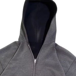 Sudadera con capucha gris lavada y descolorida por el sol, de algodón 100% de peso pesado, con cremallera, estilo oversize, precio de fábrica - Product Image 2