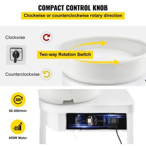 Tourne-poterie électrique 450W 36cm avec pédale pour adultes, machine de façonnage de poterie et d'argile DIY, pour poterie et émail artisanal - Product Image 4