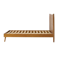 Cama Doble Furaka de Madera Maciza de Acacia, Estilo Moderno de Mediados de Siglo, Patas Inclinadas, Plataforma, Acabado Natural