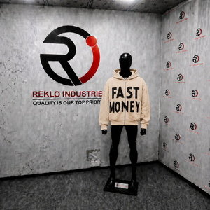 เสื้อฮู้ดซิปสีเบจสำหรับผู้ชาย ลายกราฟิก FAST MONEY ทรงโอเวอร์ไซส์ ผ้าฟลีซ แขนประดับคริสตัล สไตล์สตรีทแวร์ลำลอง - Product Image 3