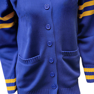 Custom Embroidery Sgrho Jacquard Knitted <b>Cardigan</b> <b>Sweater</b> Long Sleeve Uniform Sorority Gold Blue Knitwear Winter Coat Wholesale - Product Image 6