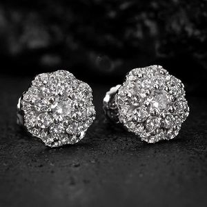 Pendientes de plata de ley 925 con moissanita de corte redondo VVS, diseño de flor, estilo Iced Out, lujo y moda para mujer. - Product Image 1