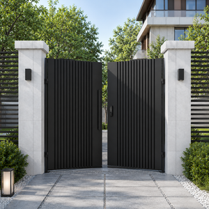 Puerta Metálica Vertical Moderna con Listones Negros, Puerta de Seguridad para Entrada de Villa de Lujo, Puerta Peatonal con Acceso por Teclado, Uso en Exteriores - Product Image 1