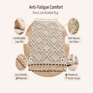 Alfombras Medianas Antideslizantes, Resistentes a las Arrugas, de Pelo Corto, Anti-Fatiga, Reversibles, de Yute Trenzado, Ecológicas, Aptas para Mascotas, con Diseño Floral - Product Image 6