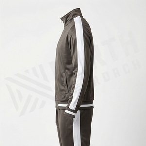 Men's Solid Color <b>Tracksuit</b> Full Zip Stand Collar Sporty Style Breathable Polyester Track Jacket With Side Pockets Autumn Wear - Product Image 3