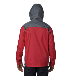 Men's <b>Red</b> Gray Color Block <b>Hooded</b> Zipper Windbreaker <b>Jacket</b> Waterproof Casual Outdoor Wear - Product Image 2