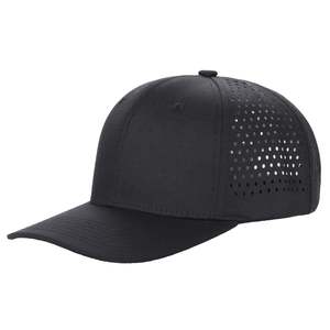 Casquette de baseball unisexe noire à 6 panneaux, broderie 3D, tissu en maille polyester respirant et imperméable, trous découpés au laser pour les sports de plein air - Product Image 3