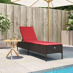 Chaise longue de patio en rotin PE marron et rouge, structure en acier thermolaqué - Product Image 3