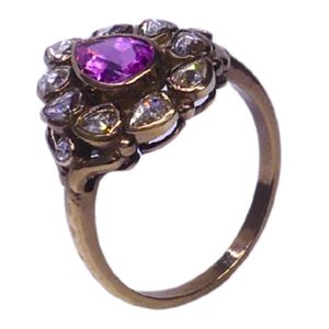 Gemvanity R988 14K Gold Plated Luxury Tibetan Buddhist Gemstone Ring Channel Setting Brilliant Cut Pink Engagement Wedding - Product Image 1