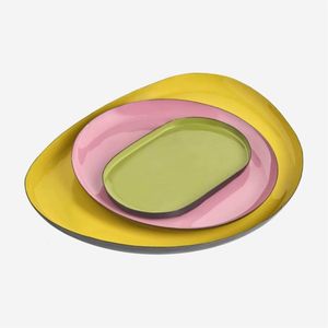 Modern Irregular Enamel <b>Serving</b> <b>Tray</b> Set, Decorative Metal <b>Tray</b> with <b>Gold</b> Rim for Coffee Table, Luxury Home Decor <b>Tray</b> Platter - Product Image 3