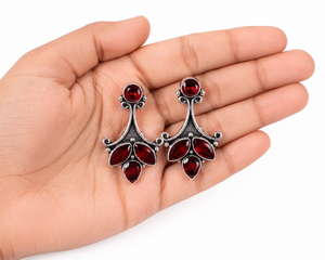 Wholesale MultiStone <b>Stud</b> <b>Earrings</b> for Women Handmade Oxidized <b>Silver</b> Tone Leaf Design Gemstone Statement Jewelry - Product Image 3