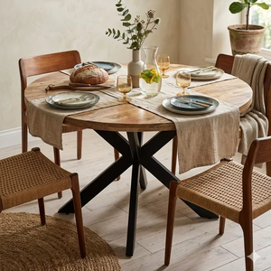 <b>Foldable</b> <b>Dining</b> <b>Table</b> Round Shape X leg Home Furniture - Product Image 1
