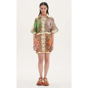 Vestido Midi Trippy Troppi Sana Crafts con Estampados Personalizados, Estilo Playero Natural, Hecho a Mano, 100% Algodón, Cuello en V - Product Image 1