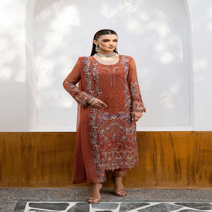 Heavy Embroidered <b>Red</b> <b>Silk</b> Salwar Kameez Suit For Women Traditional Indian Pakistani Wedding Outfit Floor-Length Regular Fit - Product Image 6