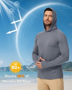Men's Performance Fishing Performance Sun Shirt UPF 50+ Hooded Quick-Dry Outdoor Wear Breathable Cooling Fabric <b>With</b> <b>Thumbholes</b> - Product Image 4