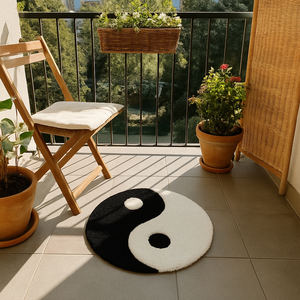 Tapis moderne blanc et noir de designer, tufté à la main en laine, pour décoration intérieure personnalisée, avec envers en latex, adapté aux animaux domestiques, antidérapant, idéal pour pique-nique - Product Image 3