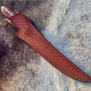 Cuchillo de filetear hecho a mano con hoja larga, estrecha y curva, utilizado para desollar, con funda de cuero genuino. - Product Image 4