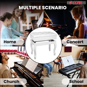 5 Core Padded Piano <b>Bench</b> with Storage 3-Inch <b>Cushion</b> Adjustable Wooden Stool Heavy Duty Musician Chair Model PNB WD HD WH - Product Image 5