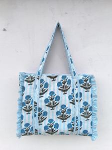 Jaif Textiles Handmade Floral Cotton Quilted Bohemian Fashion Two-<b>Strap</b> Open Closure Tote Bag for Women Travel <b>Shoulder</b> - Product Image 5