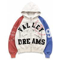 Valley Dreams Hoodie Oversized Pria dengan Resleting, Bahan Katun French Terry, Lengan Raglan, Gaya Kasual Musim Gugur, Sweatshirt Berkerudung